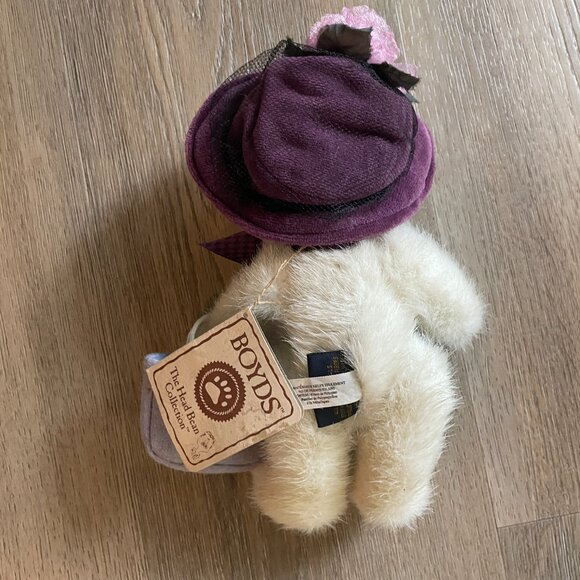 BOYDS Bear Ineeda BARGAIN Purple Hat Jointed White plush SHOP TILL YOU DROP 8"! - Picture 4 of 4